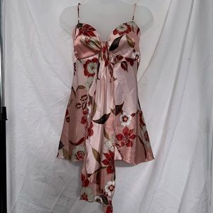 🌸 Y2K Pink Floral Silk Scarf Babydoll Tie Top Tank